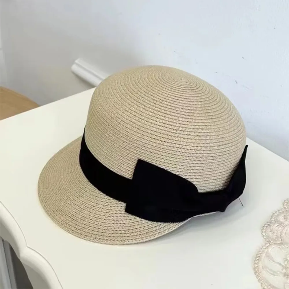 

Fashion Elegant Woven Straw Cap French Sun Protection Bow Straw Cap Casual Dome Equestrian Hat Outdoor