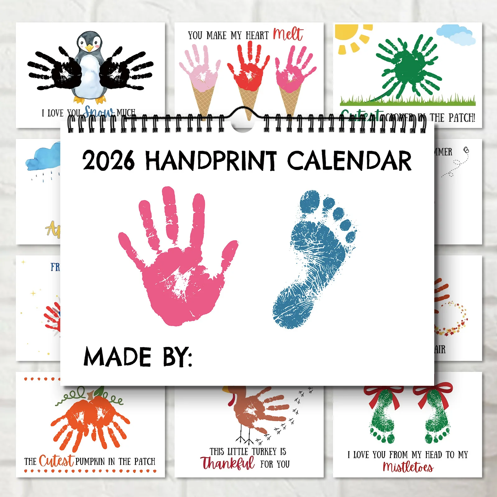 

1 шт. 2026 календарь с отпечатками рук и следами, креативный декоративный стиль своими руками, подходит для украшения дома, идеально подходит для отличных подарков