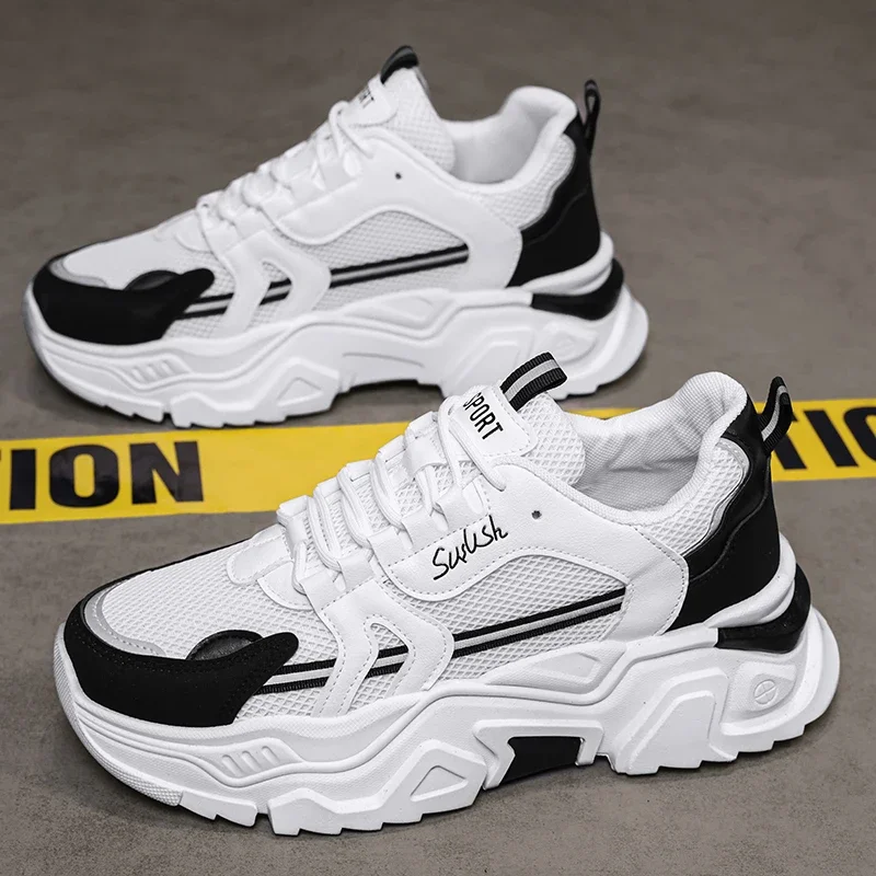 Estudante sola grossa malha respirável sapatos esportivos casuais quatro sazonal masculino ao ar livre sola macia conforto tênis masculino