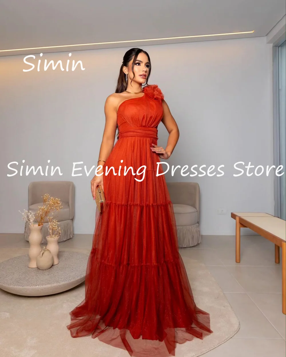 Simin-Vestido feminino em chiffon linha A com babados de um ombro, vestido de baile formal árabe, até o chão, noite saudita, vestidos de festa elegantes, 2023