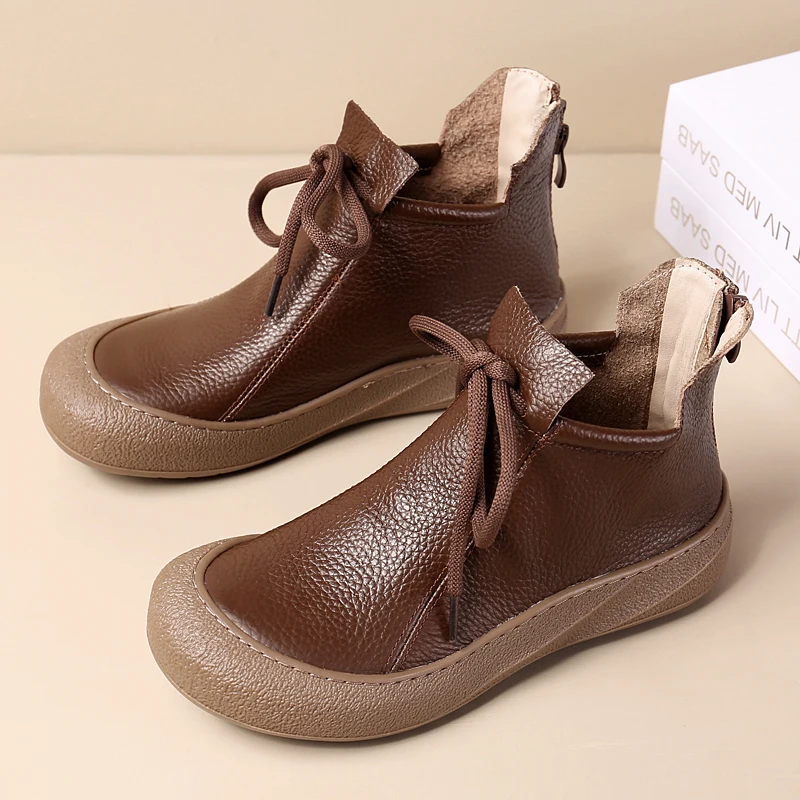 Women's Ankle Boots Flats Fashion Dress Shoes Lace Up Casual Woman Sport Shoes 2025 Winter Cozy New Walking Mujer Chelsea Boots