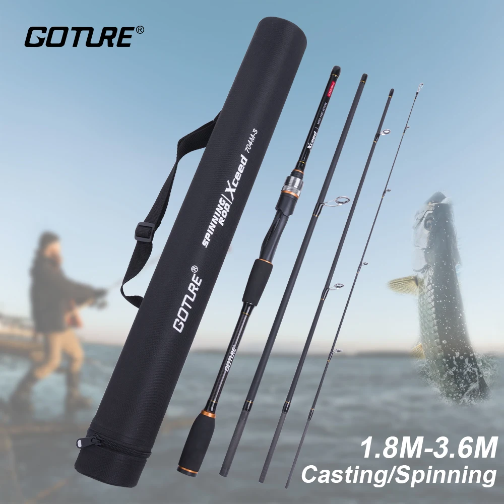Дорожная удочка Goture, 4 предмета, 1,98–3,6 м, сверхлегкая удочка для литья/спиннинга с футляром для форели/баса/воблевого глаза/щуки, углеродного волокна