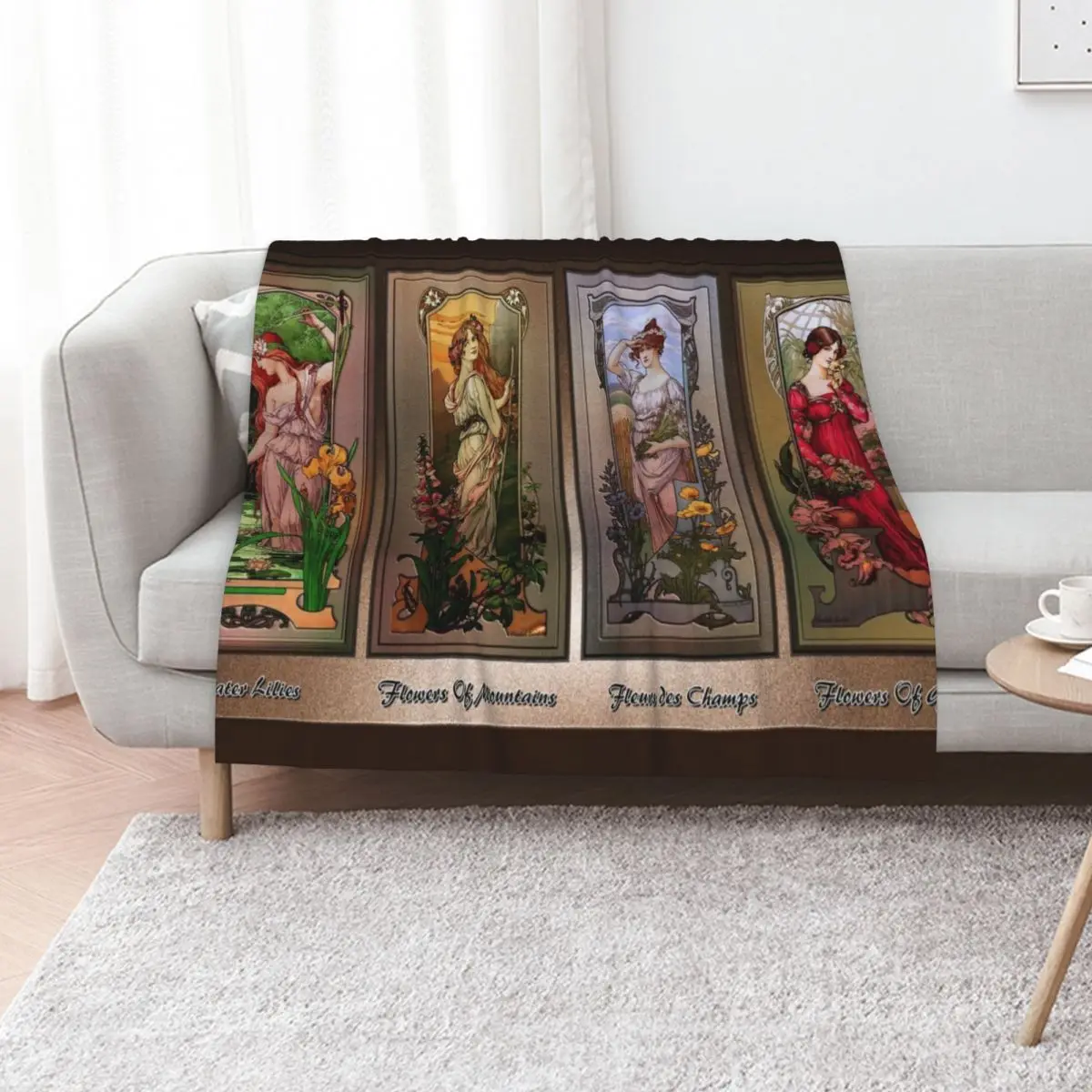Art Nouveau Flower Series by ?lisabeth Sonrel Vintage Art Throw Blanket Luxury Designer Cute Sleeping Bag Sofa Blankets