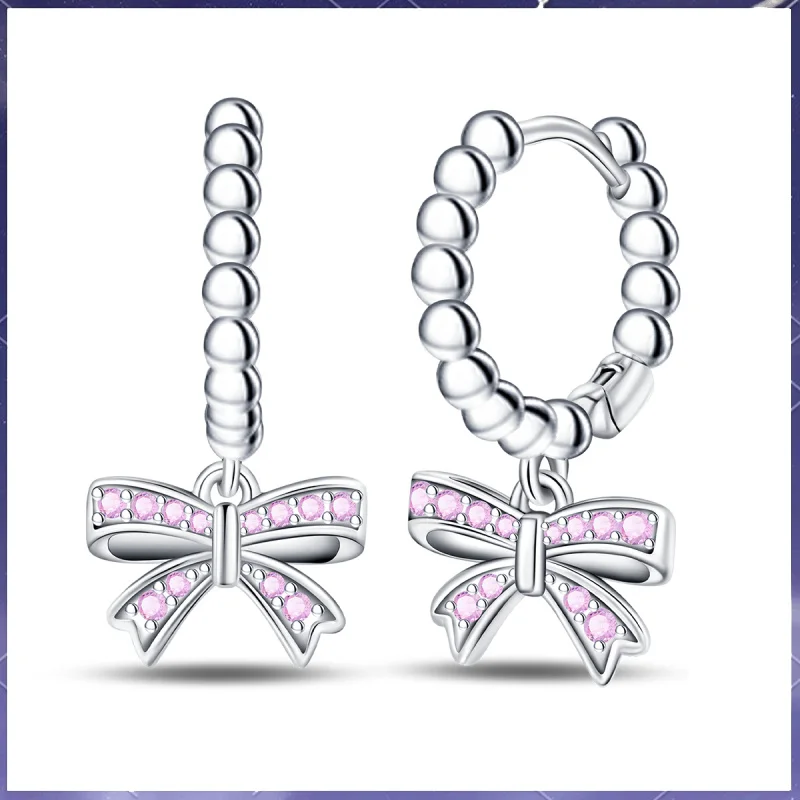 

New 925 sterling silver fashionable French bow earrings shiny zirconia suitable for girlfriends jewelry gifts