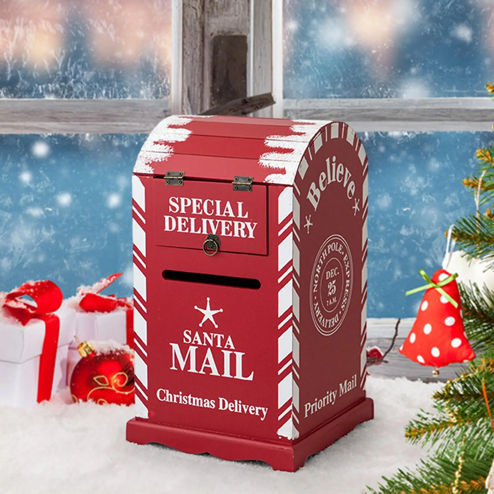 Christmas Santa Mailbox Post Box Wood Ornament for Home Garden Holiday Letters