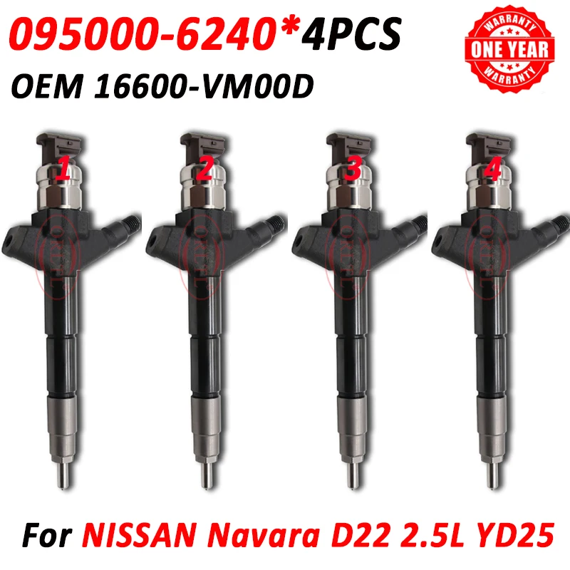 

4pcs New Nozzle 16600-VM00D Diesel Fuel Injector 16600-VM00A 16600-MB400 For Nissan Navara D22 2.5L YD25 Motor 095000-6240