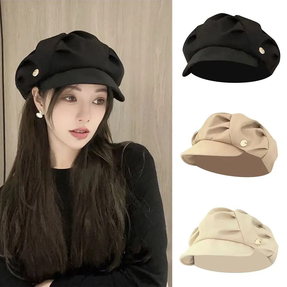 

Breathable Octagonal Hat Adjustable Windproof Layered Newsboy Hats Solid Color Pleated Berets Autumn and Winter