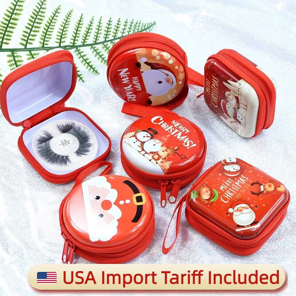 

Рождественская упаковка для ресниц с красной сиреной, новый дизайн, круглая и квадратная пустая коробка для ресниц, оптовая продажа, 3/10/30/50 шт., коробка для ресниц, упаковка