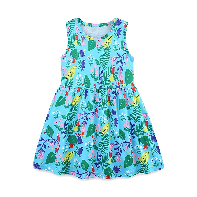 

Sleeveless Toddler Dress - Light Blue with Lush Tropical Floral Print 2-7 Years