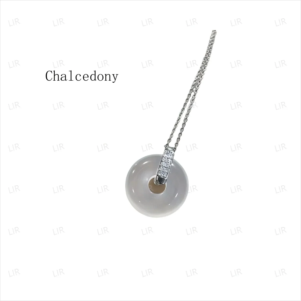 

LIR Silver-Plated Pendant Necklace: Gold Color, Ice White Chalcedony Inlay, Minimalist Office Style, Dainty Jewelry for Women