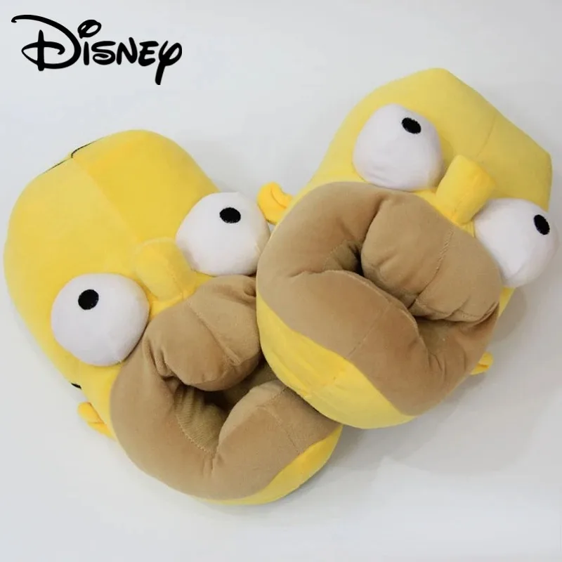 Disney Anime Peripheral Simpsons Plush Cotton Slippers 28CM Personality Funny Slippers Unisex Home Warm Shoes Indoor Shoes