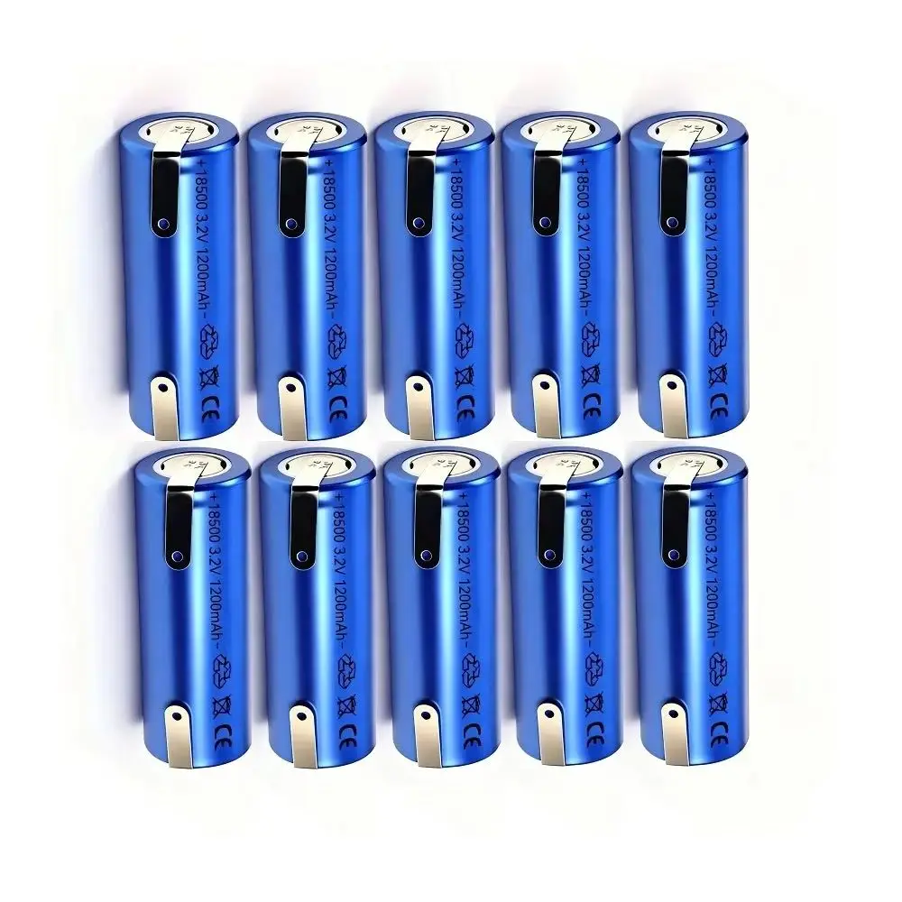 10PCS 18500 LiFePO4 Battery 3.2V 1200mAh with Solder Tabs for Flashlight Speaker Juicer Beard Trimmer Loudspeaker Wireless Mouse
