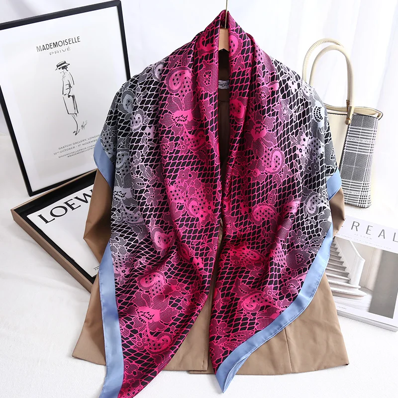 

Spring Autumn Thin Paisley Printed Women Decoration Scarf Square Travel Beach Imitated Silk Shawl Hijab