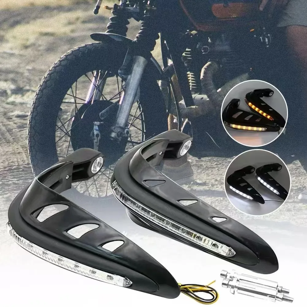 1 Pair Brake Lever Guard with LED Light HandGuard Hand shield Protector with Air guide holes for Motorcycle Scooter Moped