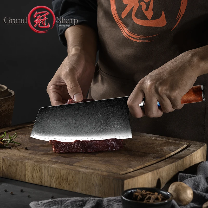 Grandsharp 7.5 inch Kitchen Knife Damascus Steel Knife Butcher Meat Chopping Cleaver Knife Vegetable Japanese Chef Knives