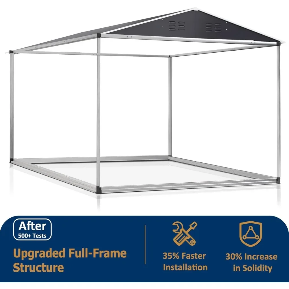 8' x 12' Outdoor Steel Storage Shed with Updated Frame Structure and Lockable Doors, Metal Shed Upgrade Height Ideal for Garden