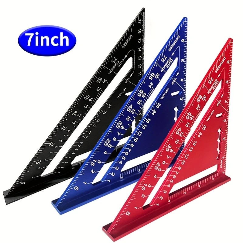 Nueva herramienta de medición de regla triangular de 7 pulgadas herramientas de carpintero de aleación de aluminio regla de ángulo métrico de pulgadas herramientas de carpintería cuadradas de velocidad