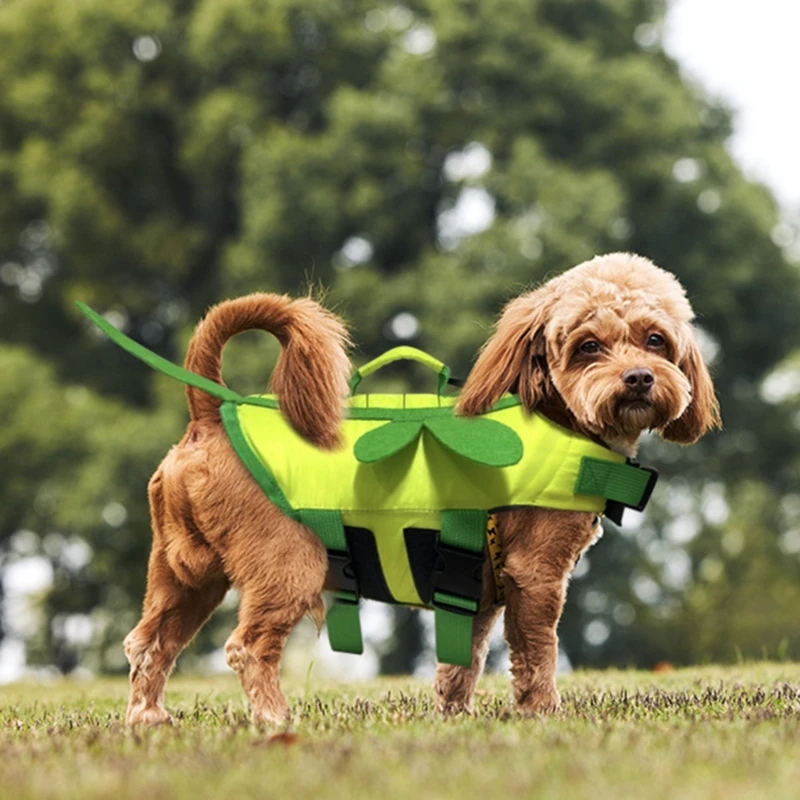 Dogs Pool Vests Safety Swimsuit Save Handle for Small Dogs Swimming Vests with Yellow Striped Flotation Suit