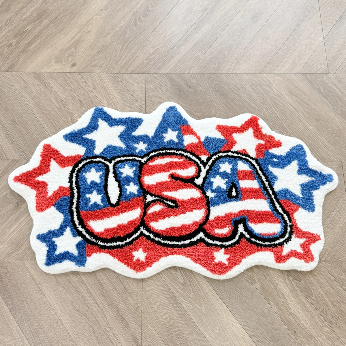 AGILESTAR Tufted USA Patriotic Rug, Retro Star Pattern Non Slip Floor Mat, American Flag Themed Letter Area Rug for Indoor Bedro
