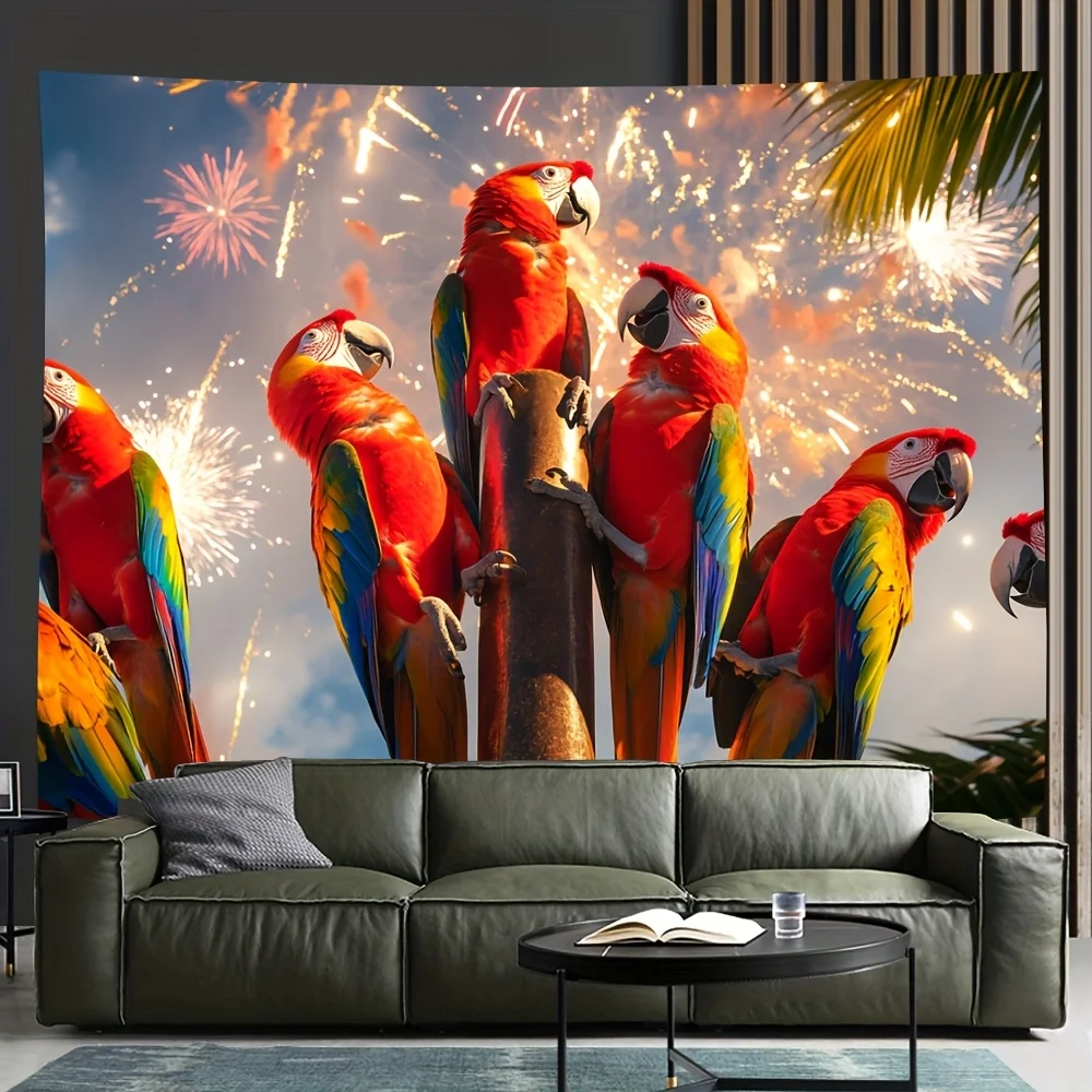 Tropical Parrot Theme Digital printing polyester wall hanging tapestry decorative Living room bedrooms Office background gift