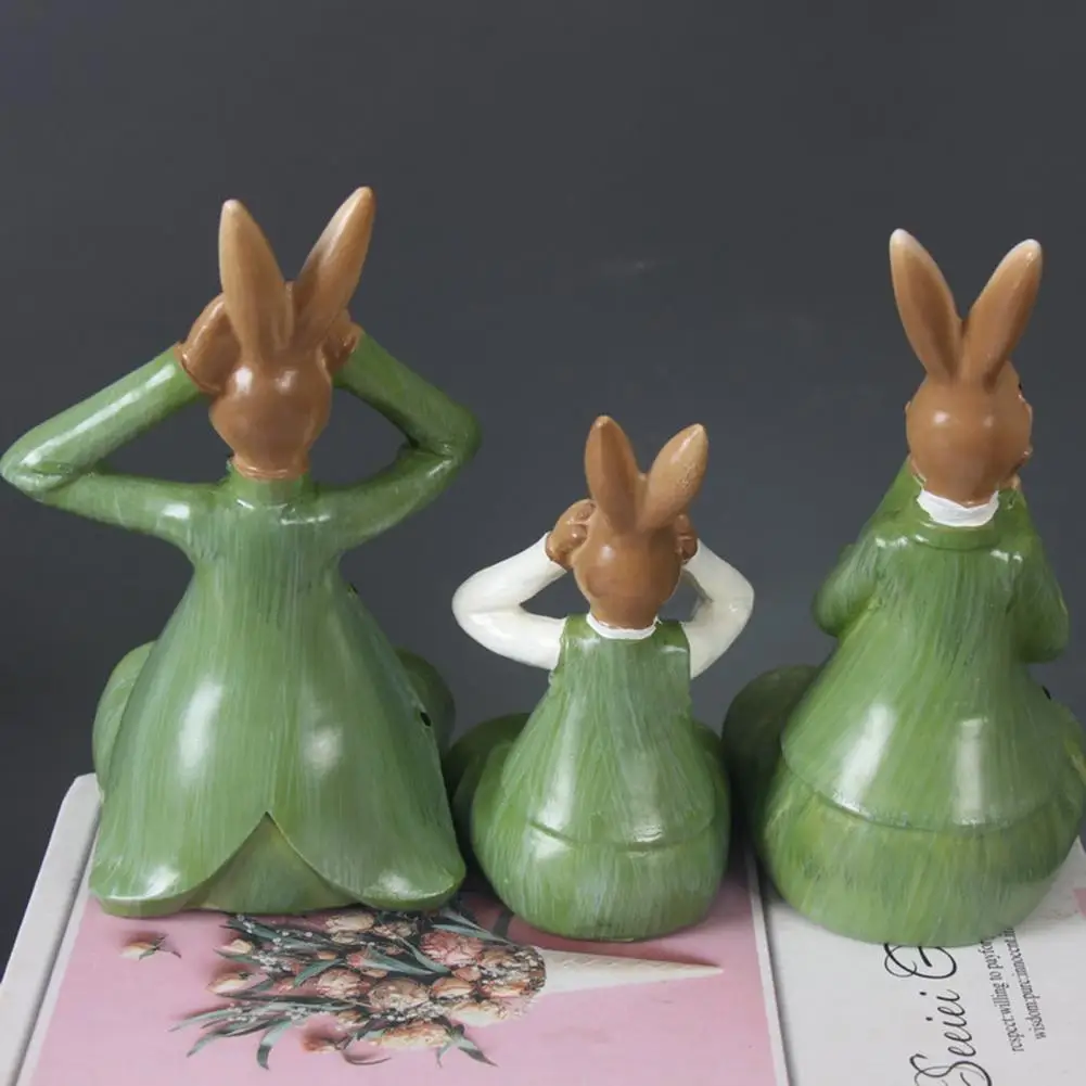 3Pcs Rabbit Ornament Long Feet Adorable Resin Purple Green Easter Rabbit Figurine Decor Home Supplies