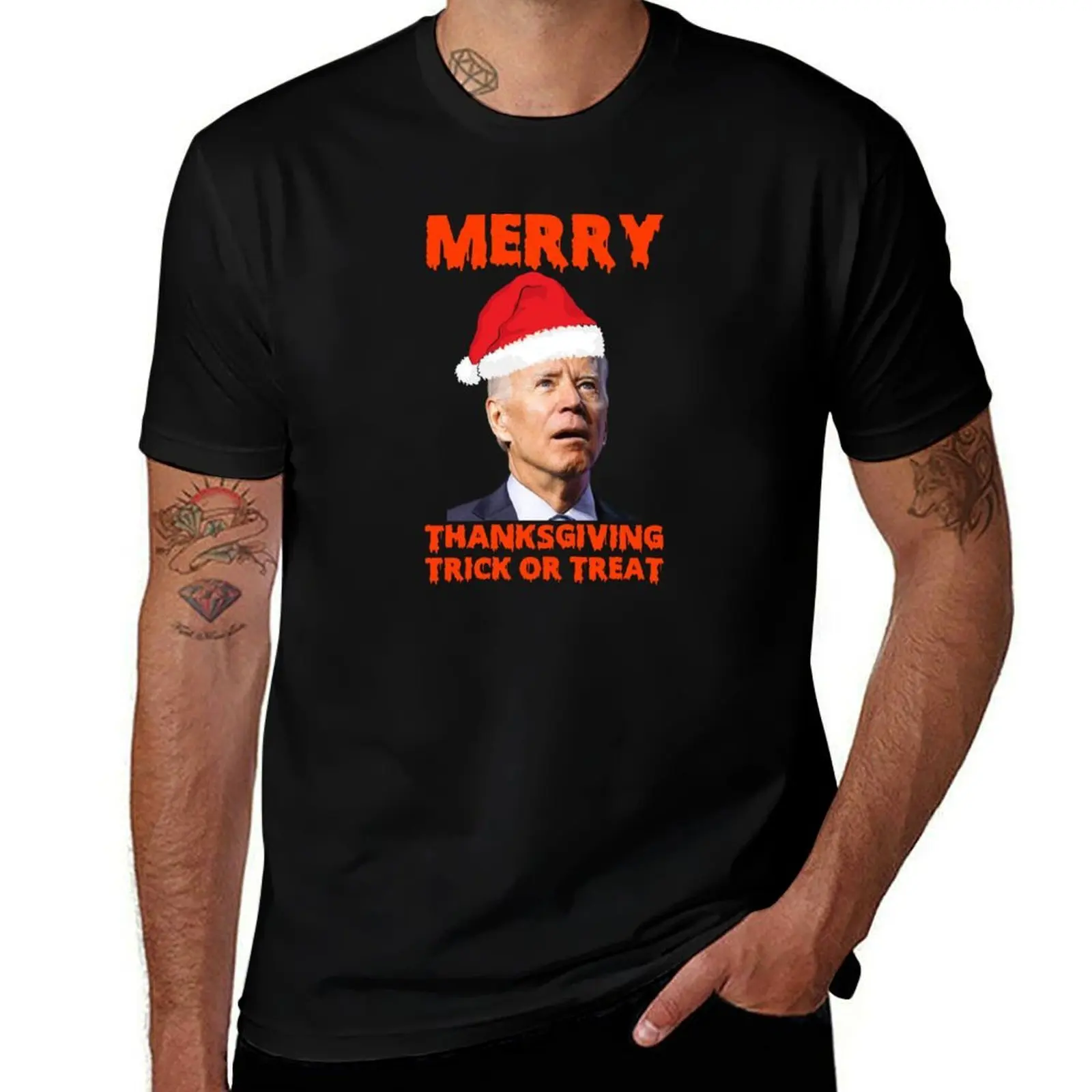 Merry Thanksgiving Funny Biden T-Shirt Big Size Short Sleeve Tee for Men T-Shirt