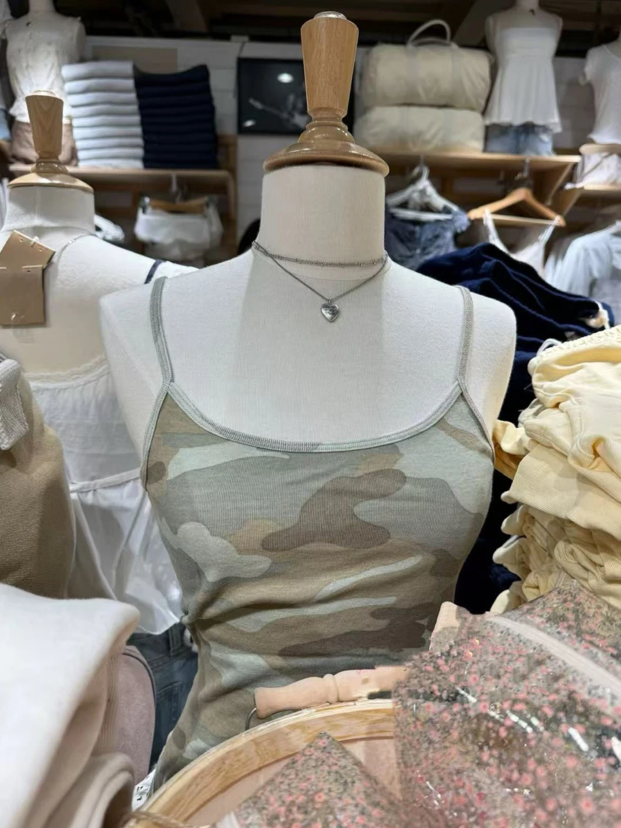 Camouflage Print Slim Tank Tops Women Summer New Cotton Sleeveless Cropped Camisole Female Vintage Streetwear Casual Vest Y2k