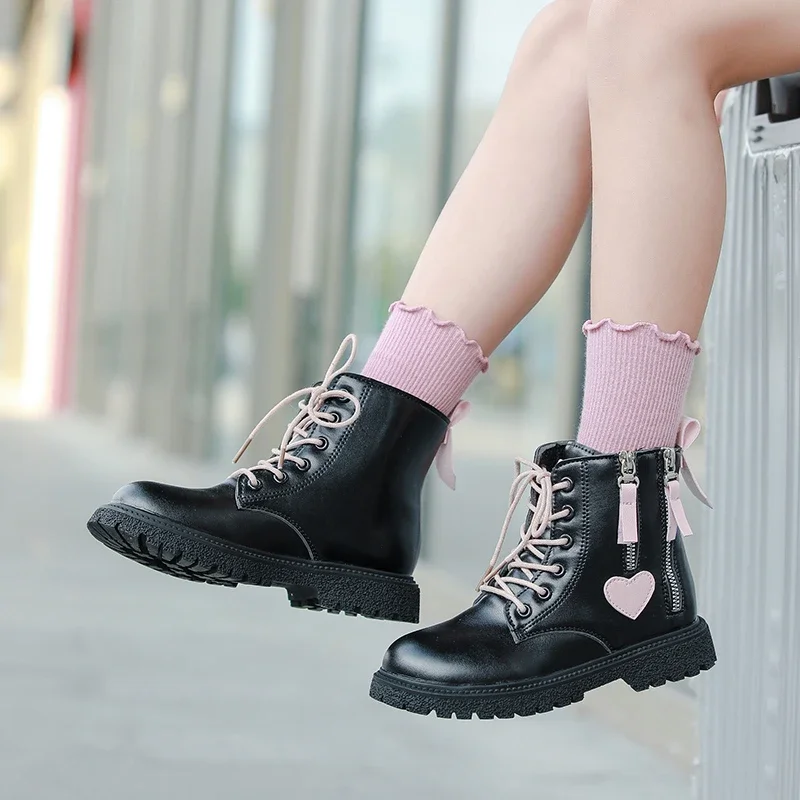 

Autumn Winter Round Toe Comfortable Children's Mid Length Boots Fashionable Elegant Thick Soled Lace Up Casual Women's Boots