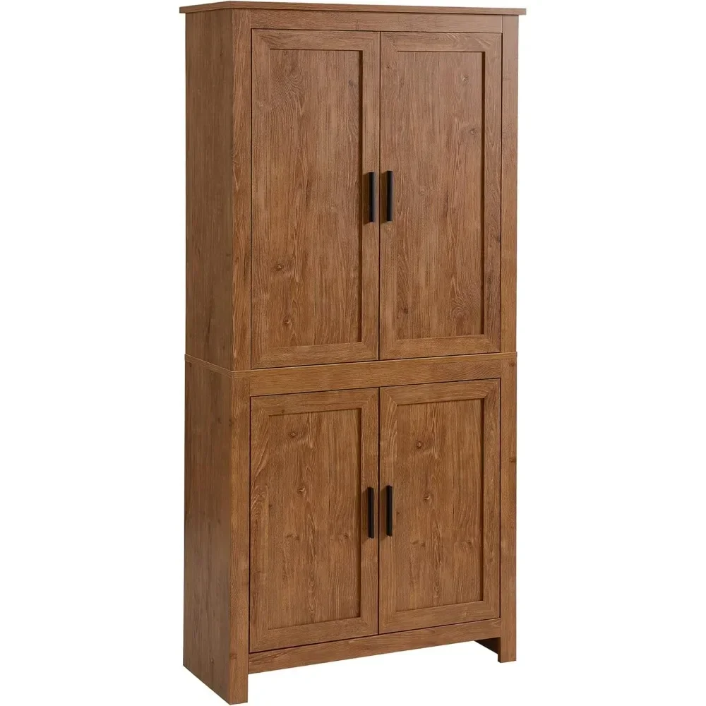 

64" Kitchen Pantry Cabinet, Freestanding Storage Cabinet with 4 Doors and 3 Adjustable Shelves for Dining Room