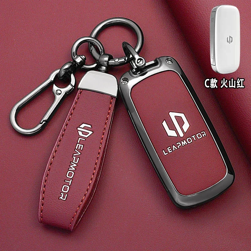 Car Accessories Zinc Alloy Leather Key Case For Leapmotor D19 2026 Key Protective Cover Holder Chain Shell Wallet Buckle