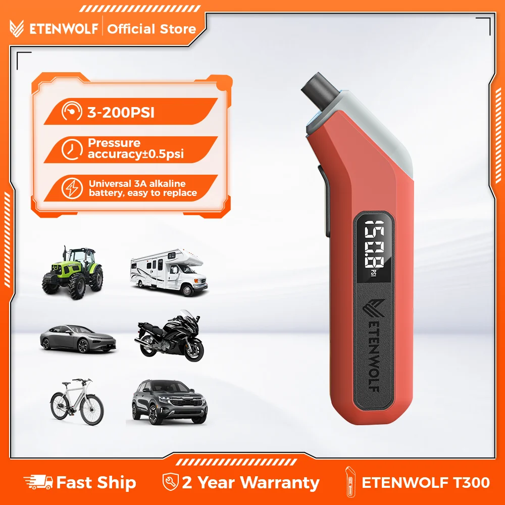 

ETENWOLF T300 Цифровой манометр для шин 3-200 фунтов на квадратный дюйм, калиброванный для ANSI B40.7, класс 2 А, промышленный манометр для шин, батареи 3 А