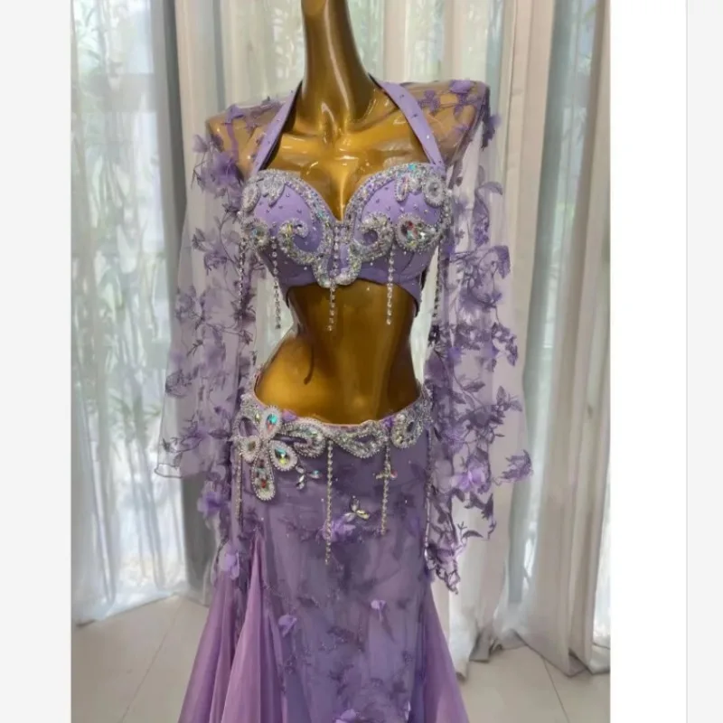 Abito da performance di danza del ventre di dimensioni personalizzate Donna 2025 Nuovo set di pratica di danza orientale Abiti indiani femminili da donna