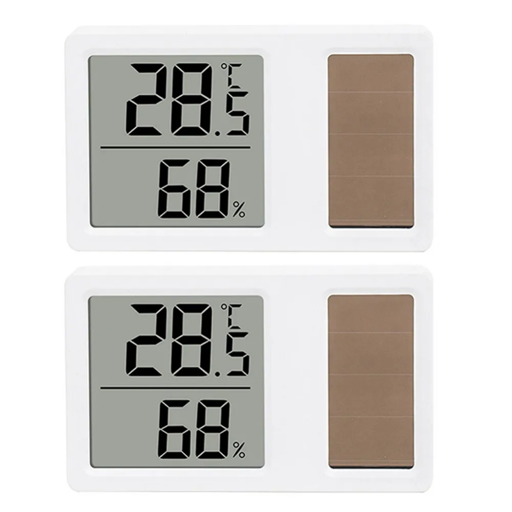 2Pcs Mini Portable Temperature Humidity Meter Solar Powered Digital LCD Display Temperature Detection Meter Accurate Electronic