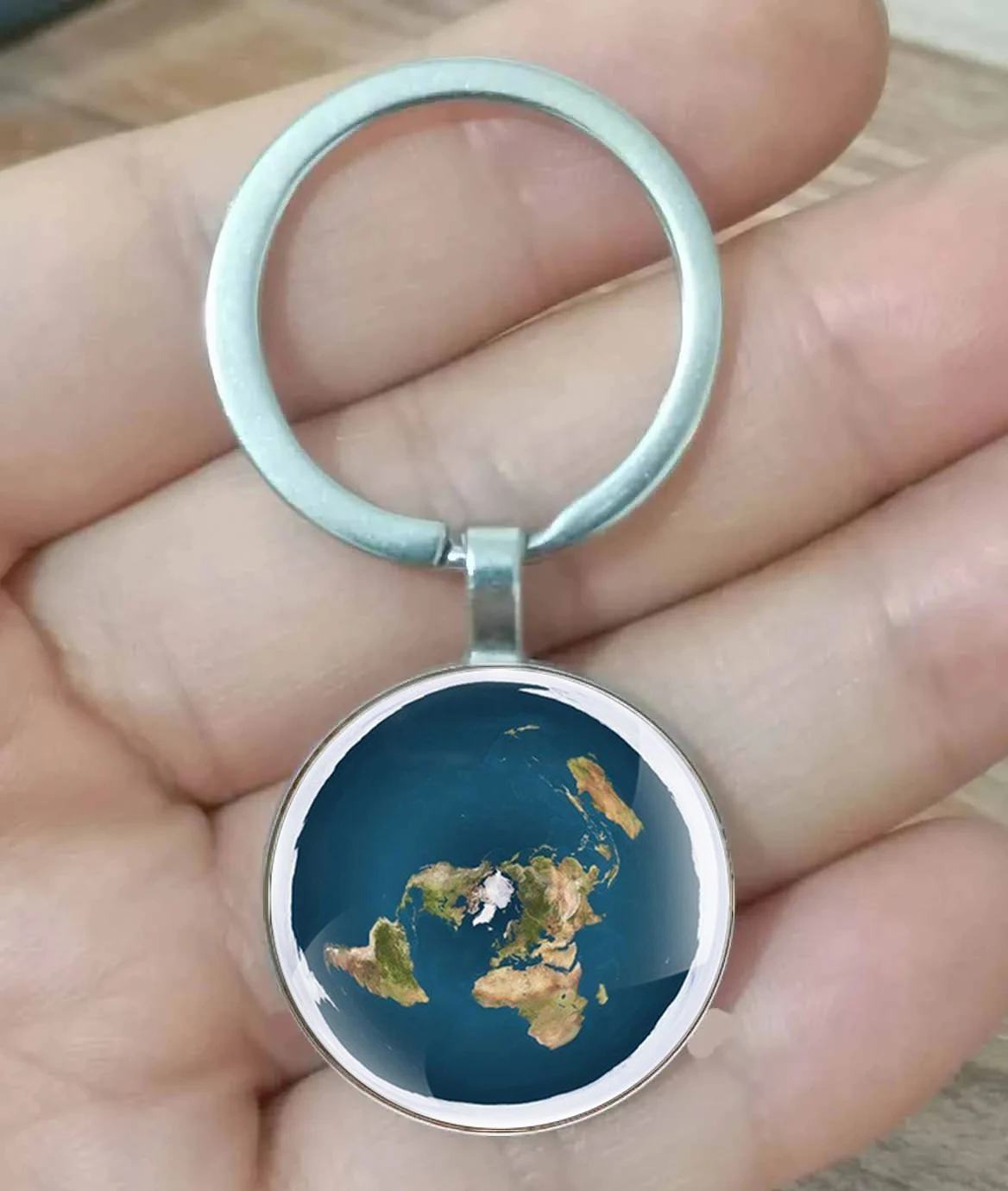 Earth Is A Flat Glass Convex Round Metal Pendant Keyring, Fashionable Men And Women Keychain, Jewelry Gift Keychain, Earth