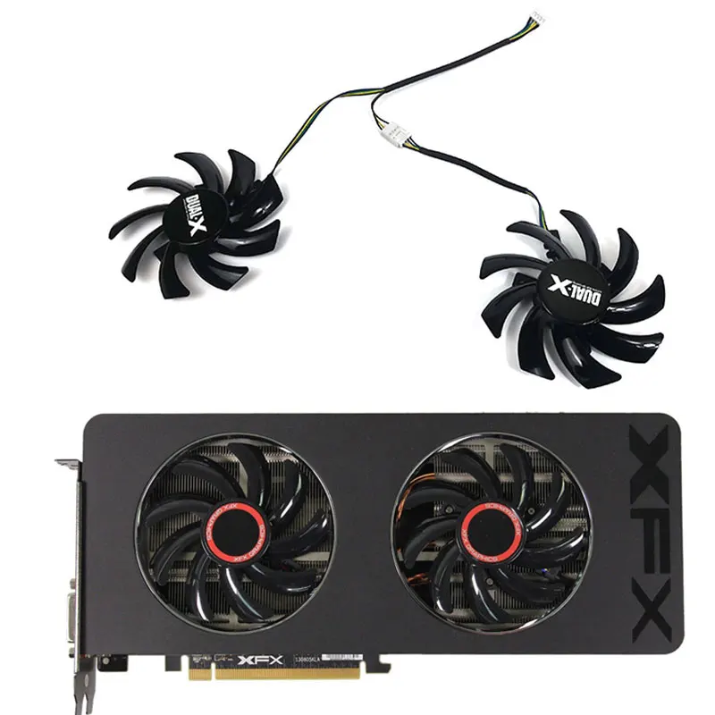 

2PCS 85MM 4PIN FDC10H12S9-C FD7010H12S Dual Cooler Fan For Sapphire R9 270X 280X XFX R9 280X 390/390X 8G RX470 RX570 RX580 Fans