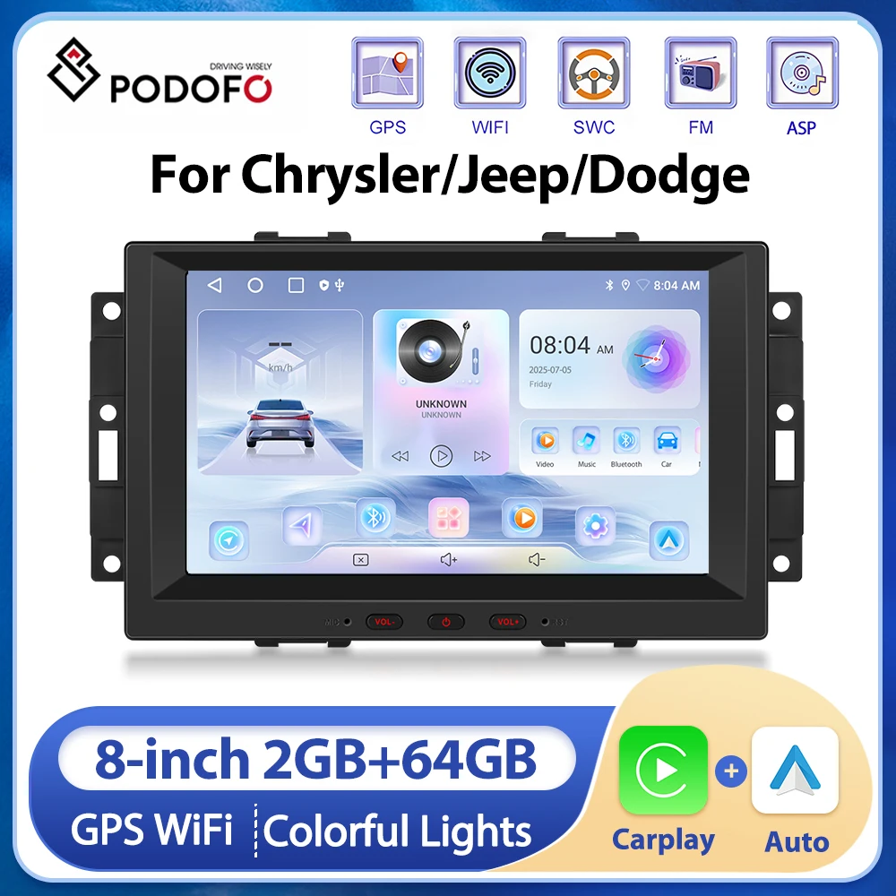 Podofo Wireless Carplay Android Auto Car Radio 8'' 2 Din Universal Multimedia Player Autoradio Stereo Mirroe Link GPS FM Radio