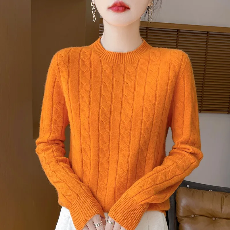 Women Winter Sweater 100% Merino Wool Thick Warm O-Neck Pullover Twist Flower Cashmere Knitwear Casual Korean Popular Clothes