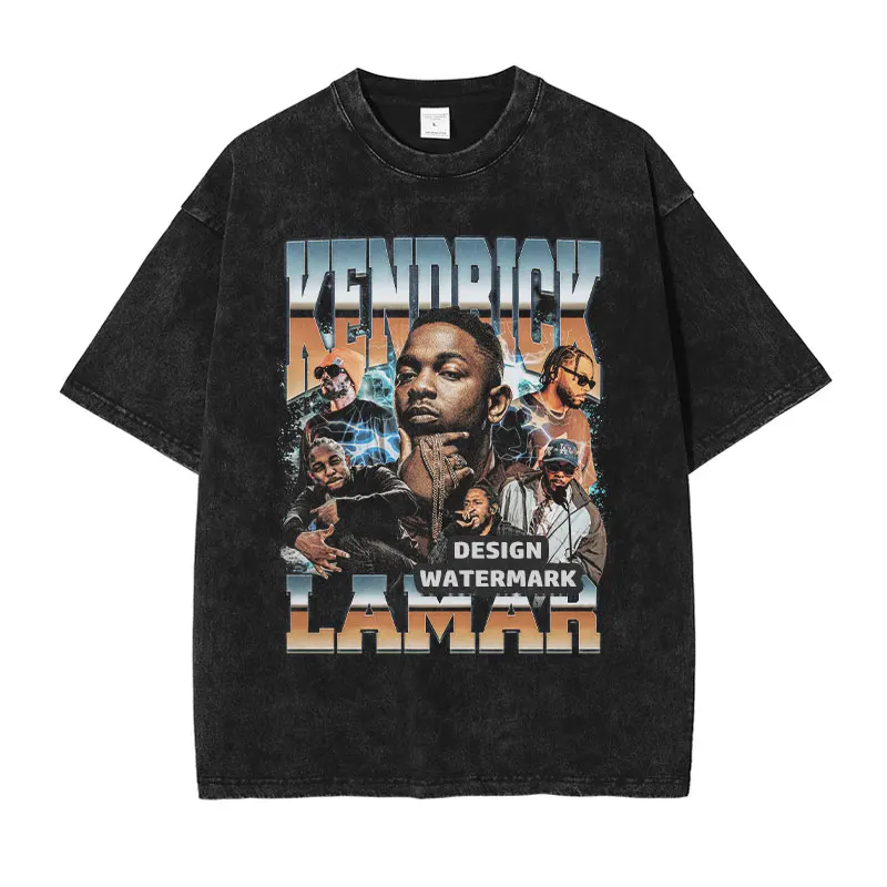 Rapper Kendrick Lamar Vintage Washed T-shirt Hip Hop T Shirts Harajuku Y2K Oversized Short Sleeve Tops Tees Men Clothing Cotton