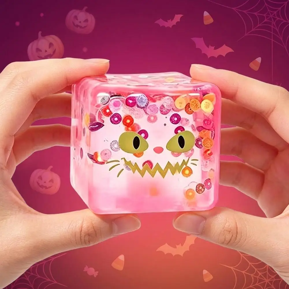 2026 New Luminous Halloween Spooky Squishy Cubes, Cartoon Characters Soft Squeeze ASMR Decompression Party Favor Gifts