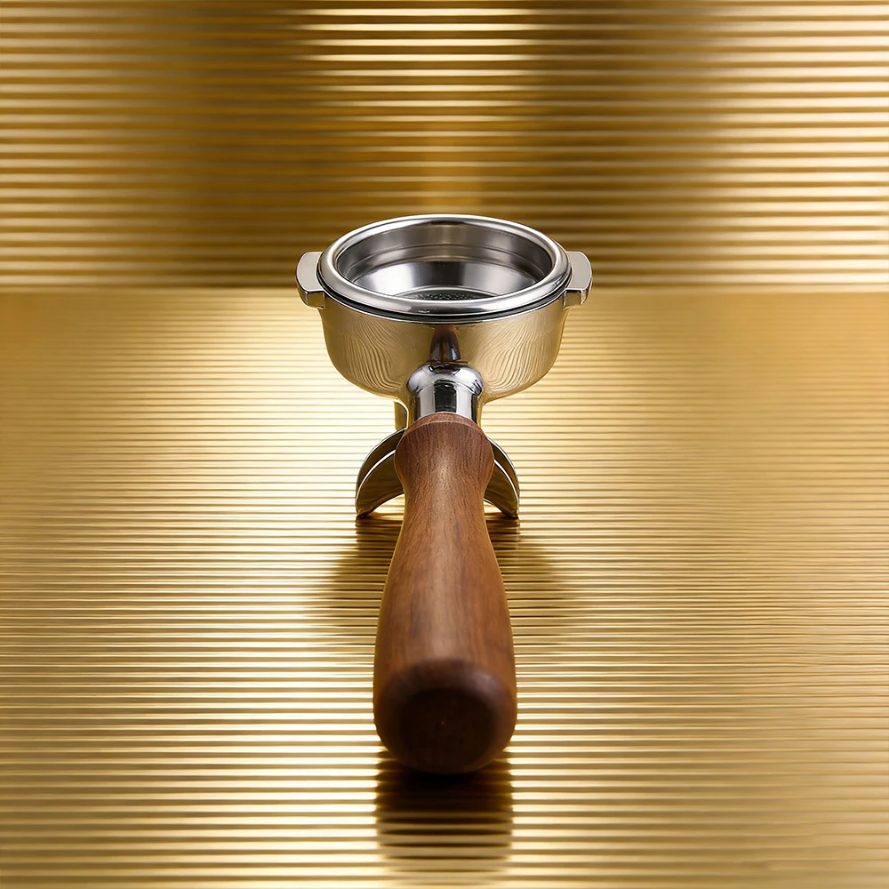 Luxury Polished Stainless Steel 51mm Bottomless Portafilter Wood Handle Compatible Delonghi Eco Friendly Cafe Accessory