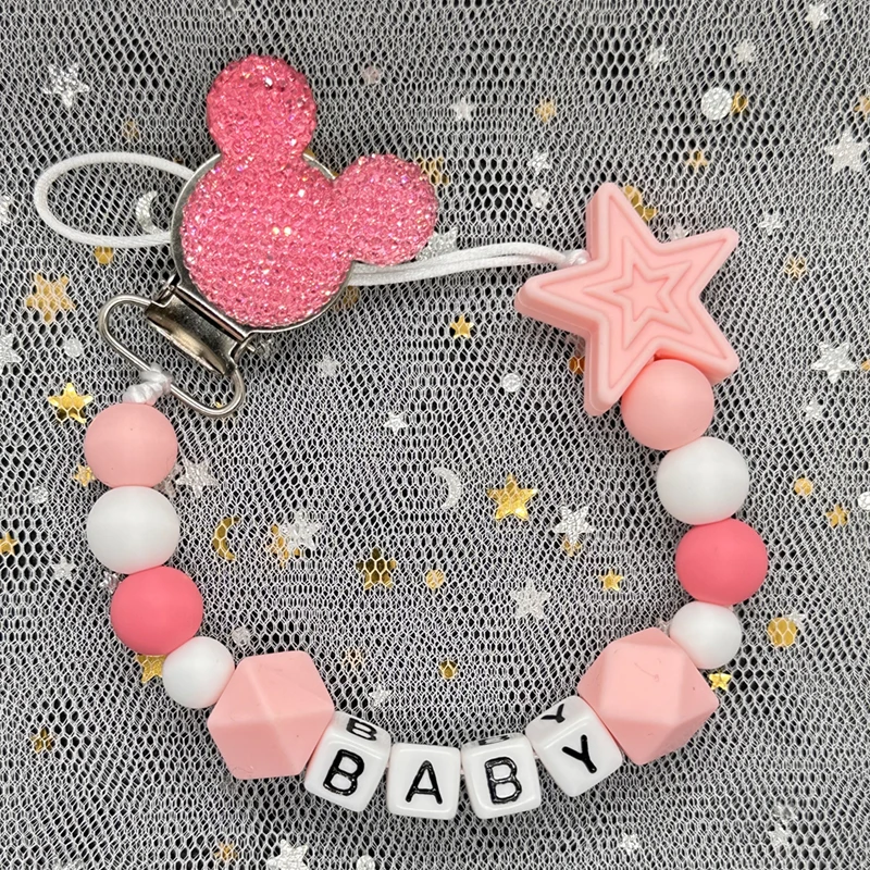 2024 Baby Teether Handmade Personalized Name Pacifier Clips Holder Chains Silicone Pacifier Chain Clips Baby Teething Chain Gift