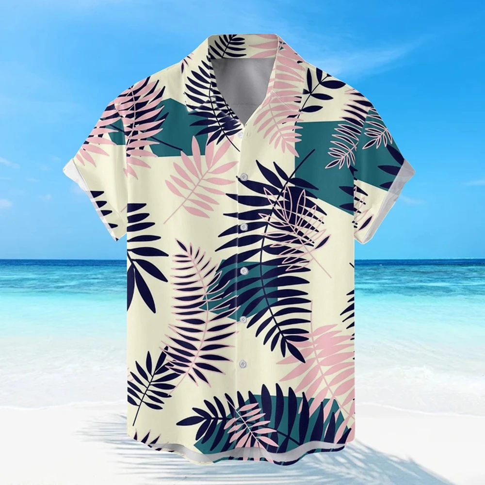 Men's Beach Vacation Casual Shirt Hawaiian Vintage Leaf Leaves Print Men's Short Sleeved Shirt Loose Comfortable Versatile Shirt