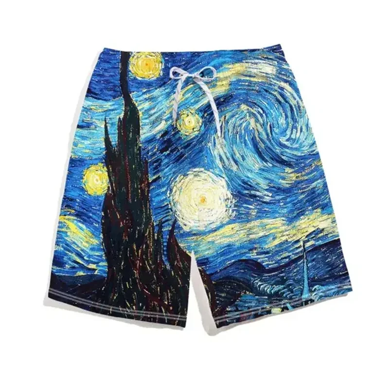 3D Printed Art Painting Short Pants Men Oil Painting Pattern Swim Trunks Casual Swimwear Beach Shorts Sports Surf Board Shorts