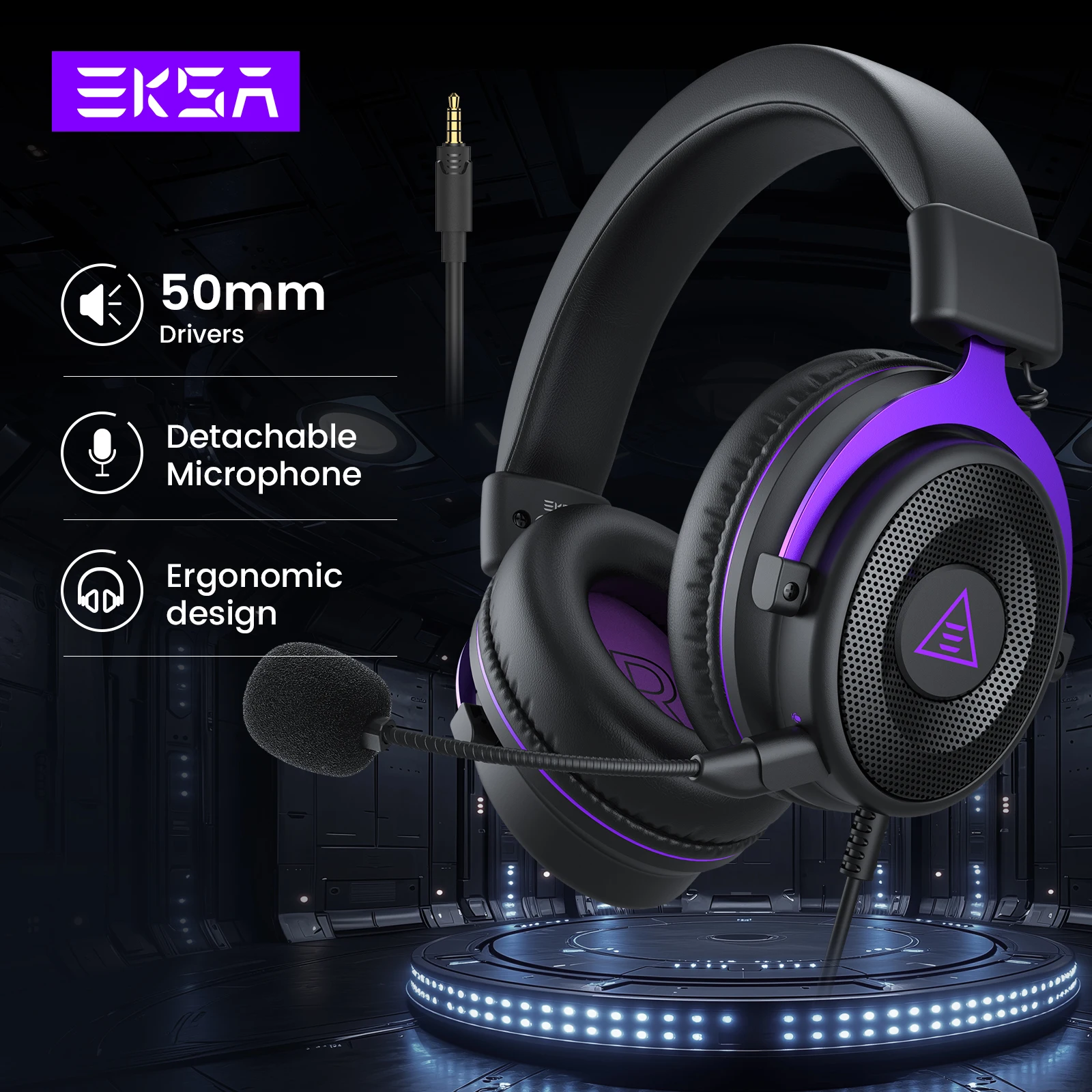 

EKSA-E900 Игровые наушники для ПК, проводная гарнитура 3,5 мм, стереонаушники-вкладыши со съемным микрофоном для PS4/PS5/Xbox