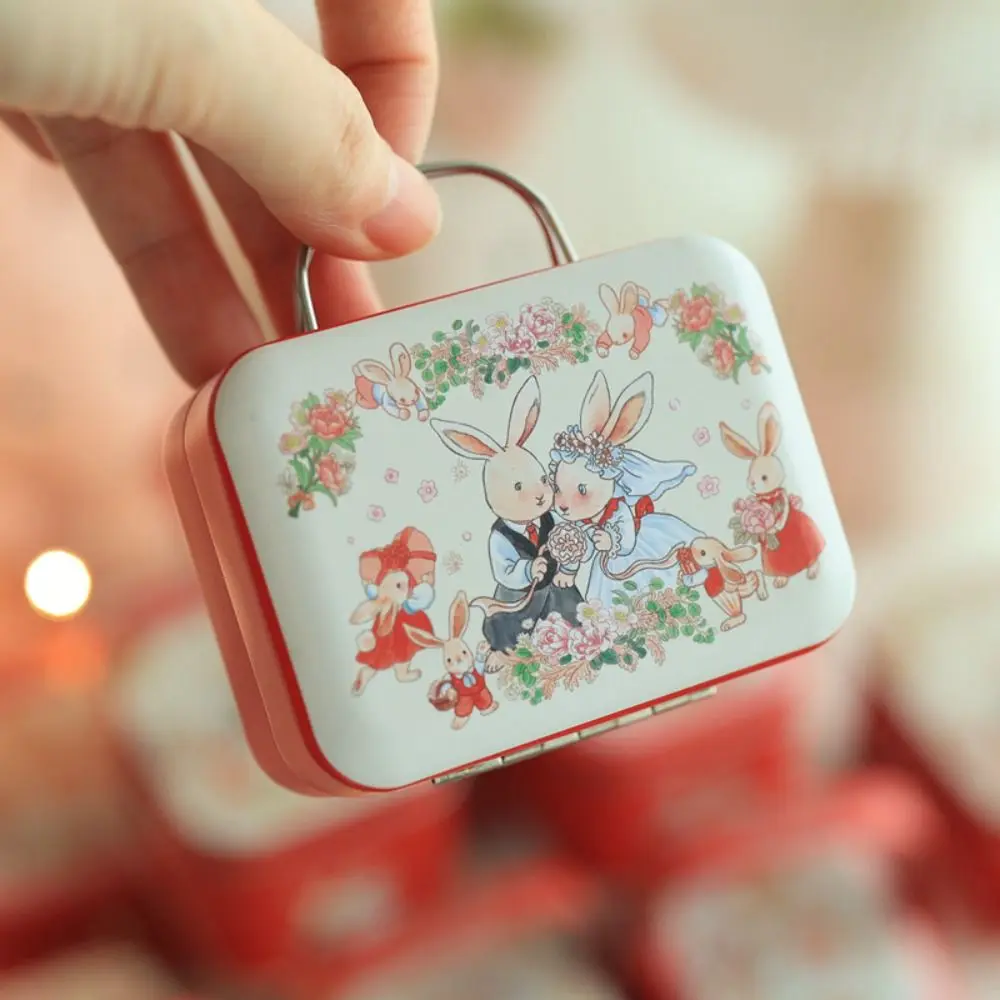 Cute Rabbit Tinplate Storage Box New Wedding Gifts Portable Handbag Mini Travel Candy Box