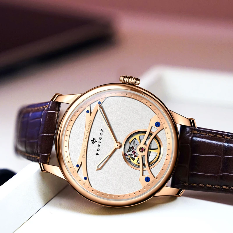 PONIGER Top Brand Design Automatic Mechanical Movement Men's Watch Fashionable Multifunctional Stainless Steel Waterproof Clock