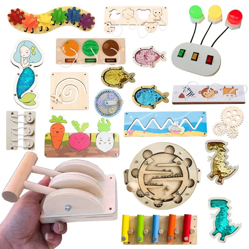 Accessoires de planche occupée Montessori pour la maternelle, équipement chenille, lampe LED, cloche, rouleau de comptage de perles, jouet mural, jouet éducatif