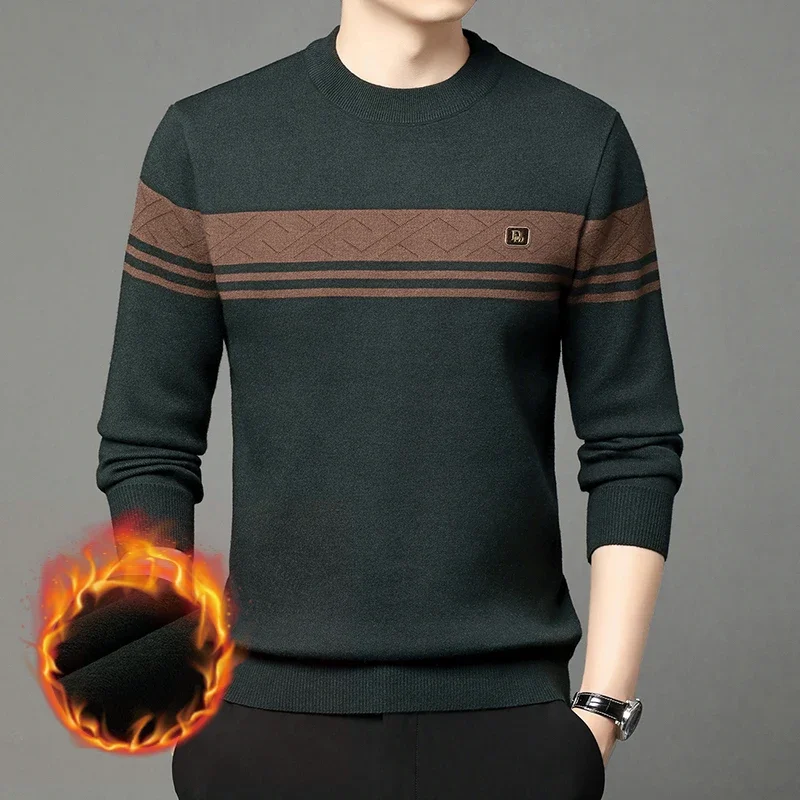 ฤดูใบไม้ร่วงฤดูหนาว Thicken WARM ถักเสื้อกันหนาวผู้ชาย Retro Casual ลายถัก Jacquard Pullovers รอบคอเสื้อถักเสื้อ Streetwear