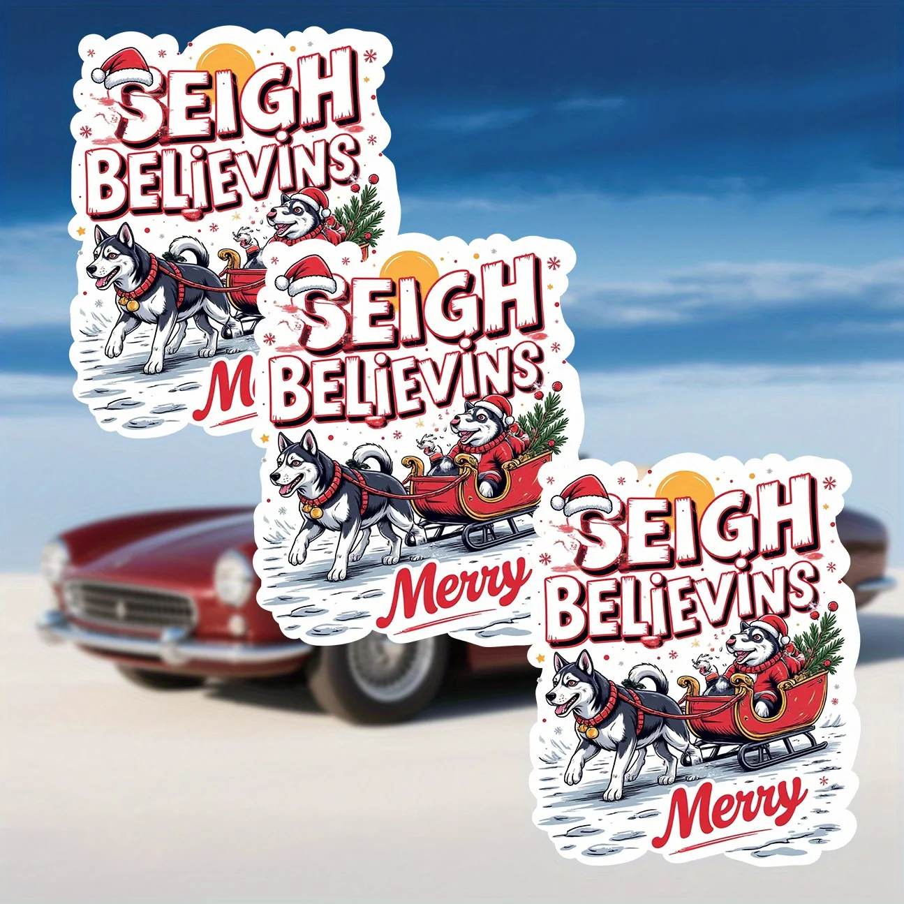 

3 шт./компл. праздничная наклейка с собакой «Sleigh Believin's» для авто и ремесленных украшений, идеально подходит для окон автомобиля, ноутбуков