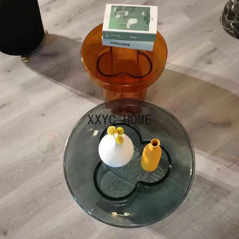 Jichuang Nordic art coffee table combination round light luxury tempered glass edge small apartment modern Internet
